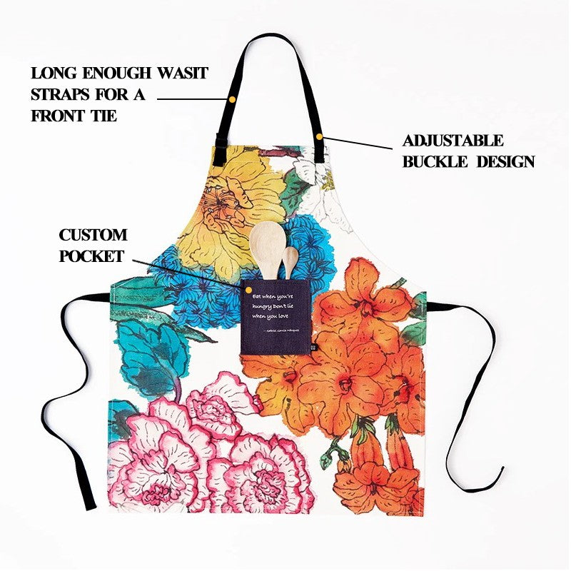 Hoshom Custom Logo Stylish Printing Woman Kitchen Apron with Pocket
