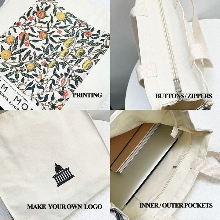 Hoshom Wholesale Custom Logo & Anime Print Horizontal Cotton Canvas Bags With Flat Bottoms And No Side Seams